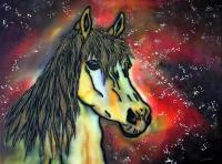 Golden Mustang - Silk Painting Mixed Media - By Ursula Schroter, Dyes On Silk Mixed Media Artist
