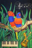 Animals - Musical Birds - Silk Painting