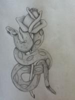 Snake And Rose - Pencils Drawings - By Tabitha Lagodzinski, Black And White Drawing Artist