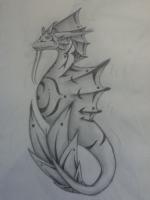 Water Dragon - Pencils Drawings - By Tabitha Lagodzinski, Black And White Drawing Artist