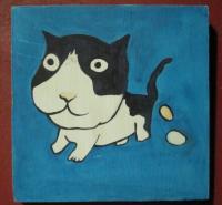 Cat 08 - Watercolor On Plywood Paintings - By Louise Hung, Caricature Painting Artist