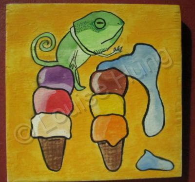 Ice Cream - Ice Cream 09- Lizard - Watercolor On Plywood