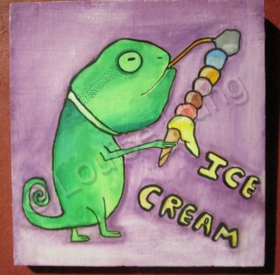 Ice Cream - Ice Cream 17-Lizard - Watercolor On Plywood