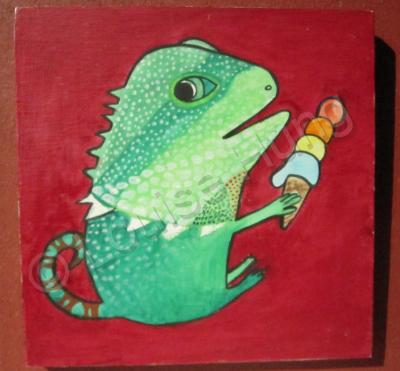 Ice Cream - Ice Cream 19-Anole - Watercolor On Plywood