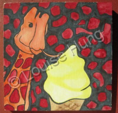 Ice Cream - Ice Cream 22-Giraffe - Watercolor On Plywood