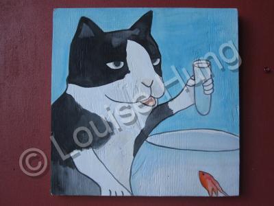 Big Size Painting - Scientist Cat - Watercolor On Plywood