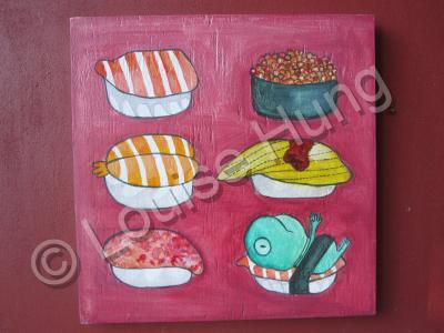 Big Size Painting - Sushi Menu - Watercolor On Plywood