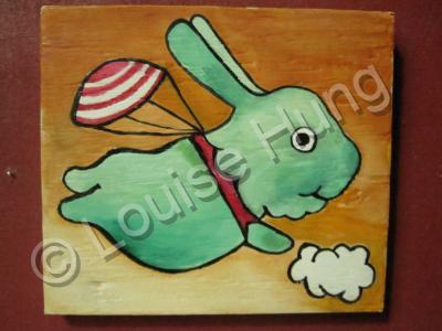 Rabbit - Flying Rabbit 02 - Watercolor On Plywood