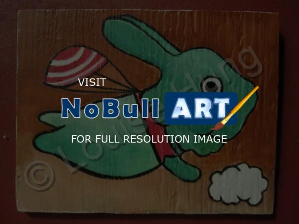 Rabbit - Flying Rabbit 03 - Watercolor On Plywood