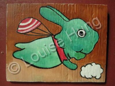 Rabbit - Flying Rabbit 03 - Watercolor On Plywood