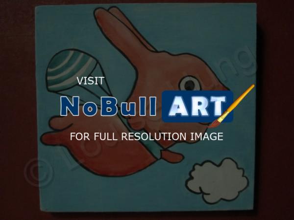 Rabbit - Flying Rabbit 04 - Watercolor On Plywood