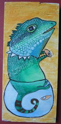 Big Size Painting - Fish Rocker 03 - Watercolor On Plywood