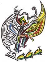 Eagle Jaguar - Pen Paper Colors Paintings - By Jorge Alberto Medina Rosas, Abstract Art Painting Artist