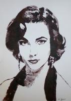 Elizabeth Taylor - Ink Printmaking - By Wendy Jones, Realism Printmaking Artist