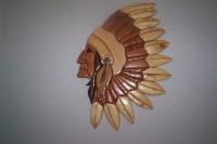 Indian Chief - Natural Woods Woodwork - By Pjay Evans, Intarsia Woodwork Artist