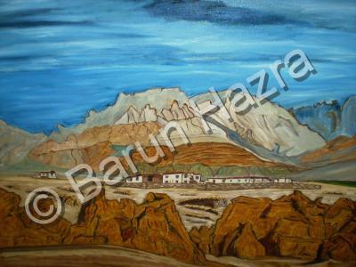 Nature - Peace Having With Mountain - Oil On Canvas