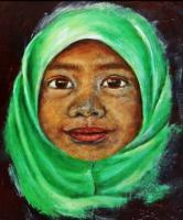 The Girl With The Green Scarf - Oil Paintings - By Charlotte Sprem, Portrait Painting Artist