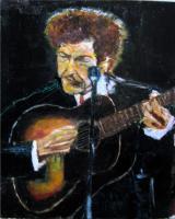 Bob Dylan Plays Guitar - Oil On Canvas Paintings - By Udi Peled, Impressionism Painting Artist