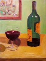 Still Life Wine - Wine  Yellow Label - Oil On Canvas