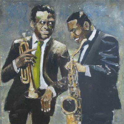 Jazz - Miles Davis And Wayne Shorter - Oil On Canvas