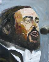 Portrai  Of Pavarotti - Oil On Canvas Paintings - By Udi Peled, Impressionism Painting Artist