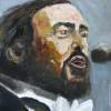 Portrai  Of Pavarotti - Oil On Canvas Paintings - By Udi Peled, Impressionism Painting Artist