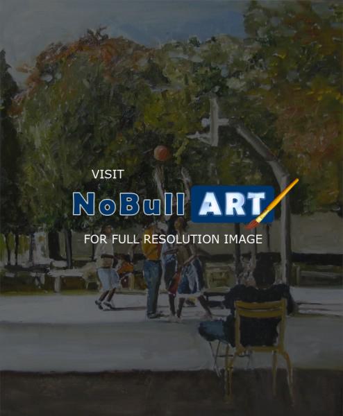Sports - Basket Ball In The Park - Oil On Canvas