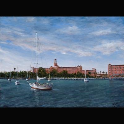 Seascape - Vinoy Hotel Overlooking St Petersburg Harbor - Oil On Canvas