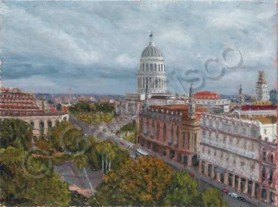 Landscape - El Capitolio Havana Cuba - Oil On Linen