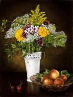 Old Master With Flowers And Peaches - Oil On Linen Paintings - By Gary Sisco, Old Master Painting Artist