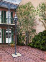 Landscape - French Quarter Courtyard New Orleans - Oil On Linen
