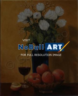 Still Life - Wine And Roses - Oil On Linen