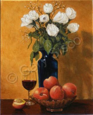 Still Life - Wine And Roses - Oil On Linen