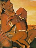 Himba Mom - Watercolor Paintings - By Patrick Desenclos, Realistic Painting Artist