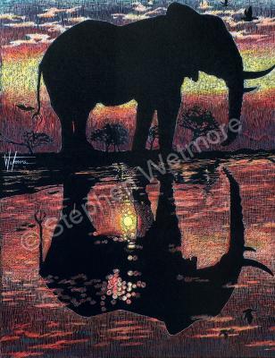 Wild Life - Elephant Reflection - Mixed Medium