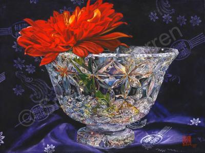 Original Watercolor Painting - Zinnia And Waterford Crystal - Watercolor