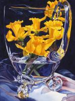 Daffodills In The Glass - Watercolor Paintings - By Soon  Y Warren, Realism Painting Artist
