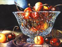 Waterford And Cherries - Watercolor Paintings - By Soon  Y Warren, Realism Painting Artist