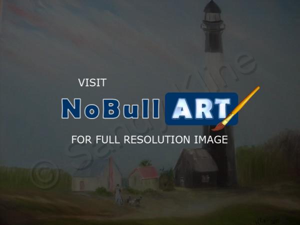 The Artist At The Beach - Tybee  Island  Lighthouse - Oil On Canvas