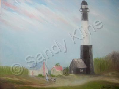 The Artist At The Beach - Tybee  Island  Lighthouse - Oil On Canvas