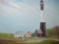 The Artist At The Beach - Tybee  Island  Lighthouse - Oil On Canvas