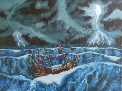 Realistic - Queen Annes Revenge In A Storm - Oil Paint