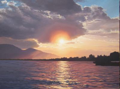 Landscape - Sunset On The Lake - Oil Canvas On Board