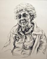 Elderly Woman 1 - Conte Crayon Drawings - By Stephany Briceno, Realism Drawing Artist