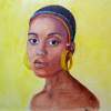 Ethiopian Girl - Oil On Fibreboard Paintings - By Anna Telesheva, Oil Portrait Painting Artist