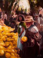 Afternoon In The Market - Oil On Canvas Paintings - By Lydia Pepin, Realism Painting Artist
