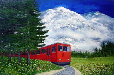 Solace In Nature - Red Train - Oil On Canvas