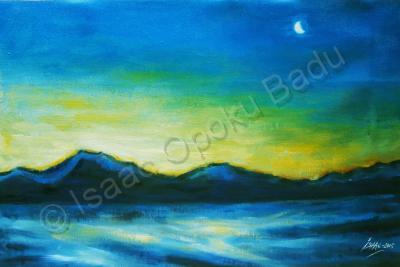 Paintings - Moon And Sunset - Acrylic On Canvas