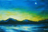 Paintings - Moon And Sunset - Acrylic On Canvas