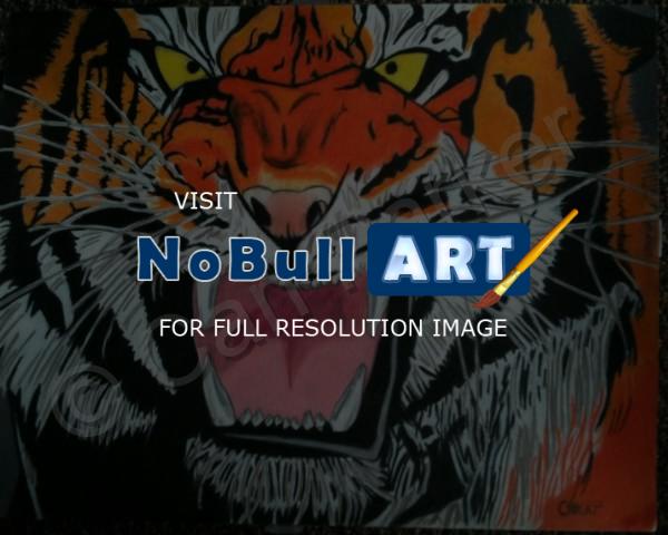 Wildlife - Tiger Snarling - Colored Pencil